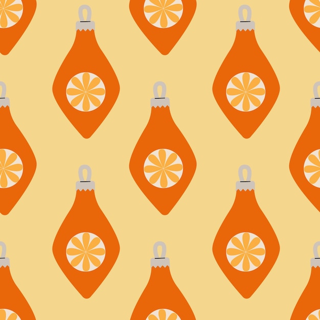 Patrón colorido de botellas de condimento naranja con diseños de cítricos en un fondo amarillo claro