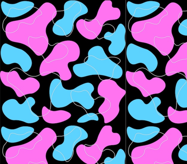 un patrón colorido de caballos azules y rosados en un fondo negro