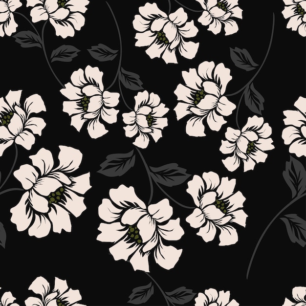 Patrón colorido sin costuras con flores naranjas en fondo oscuro papel tapiz floral vectorial