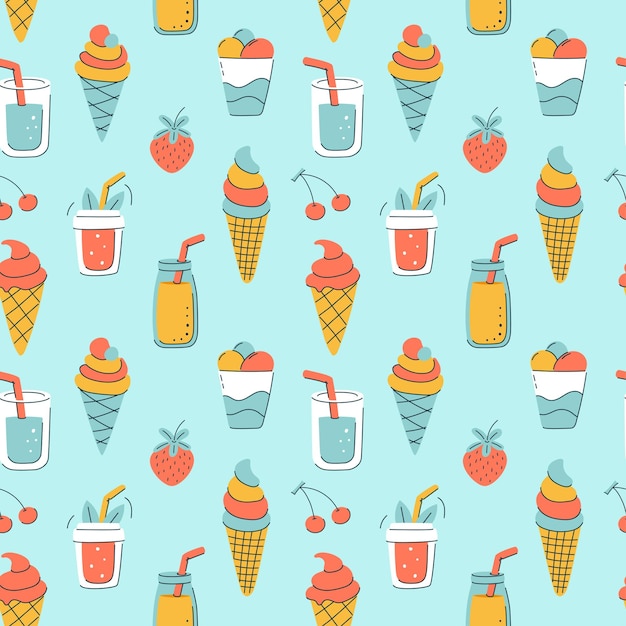 Un patrón colorido sin costuras con postres de verano