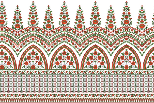 un patrón colorido con un diseño rojo y verde en la parte inferior