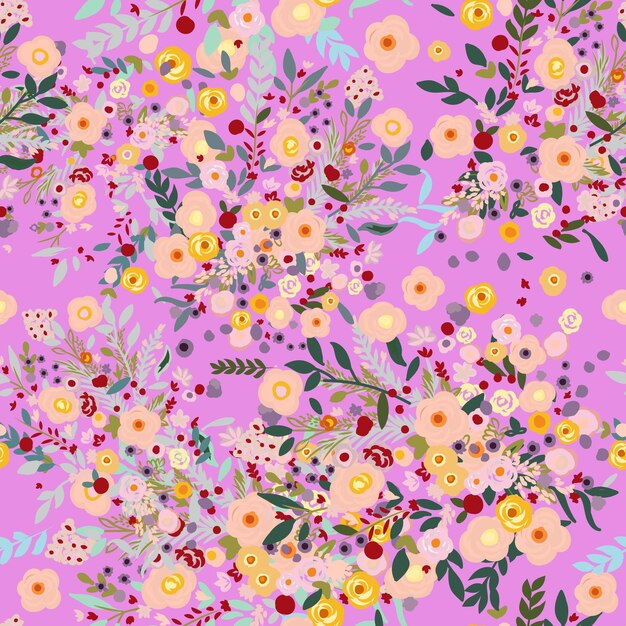 Patrón colorido vectorial floral con flores rústicas para el diseño
