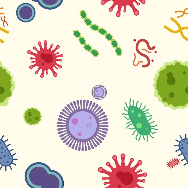 Patrón colorido de virus y bacterias