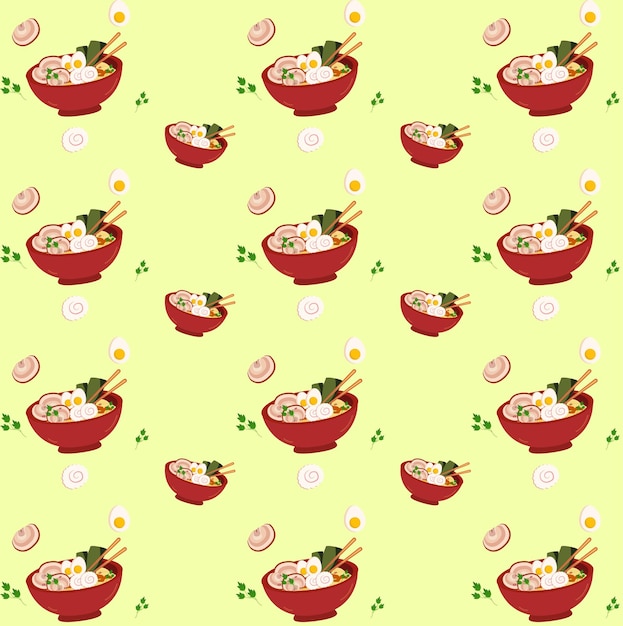 Patrón de comida coreana ramen dibujado a mano
