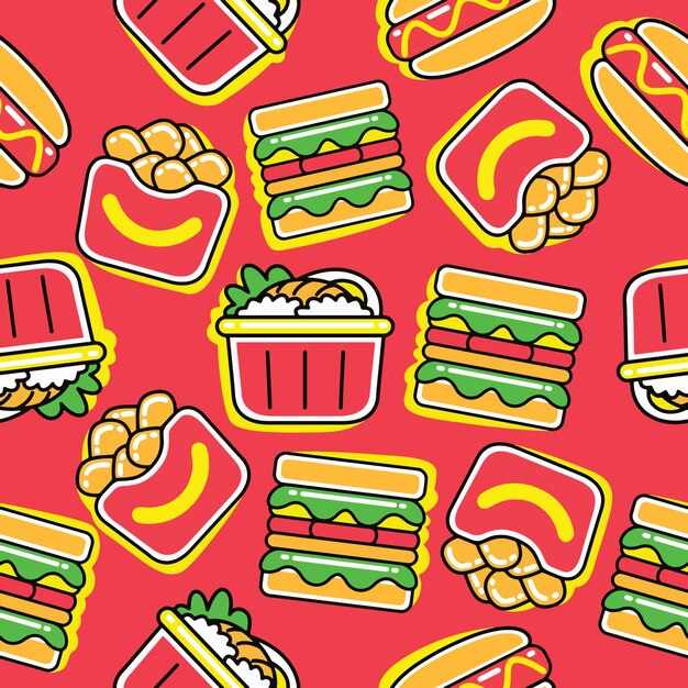 Patrón de comida rápida sin costuras en estilo de diseño plano