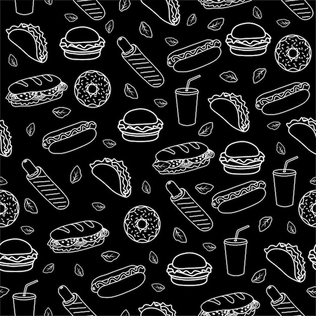 Patrón de comida rápida de vector de moda para café