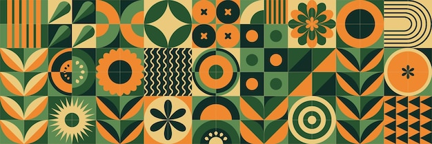 Patrón de concepto de agricultura geométrica abstracta en estilo bauhaus Plantas naturales formas simples Vecto