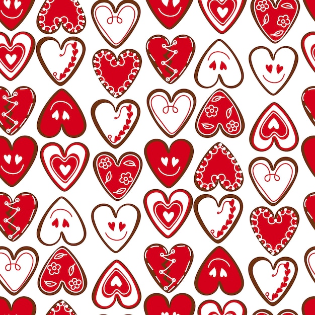 Un patrón de un conjunto de corazones del mismo color en forma de galletas con glaseado Galletas de jengibre