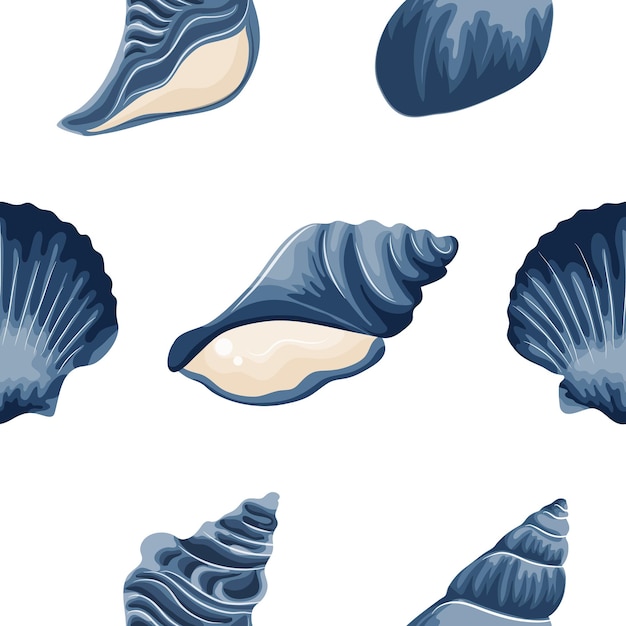patrón de un conjunto de varios iconos azules de conchas marinas almejas conchas y conchas