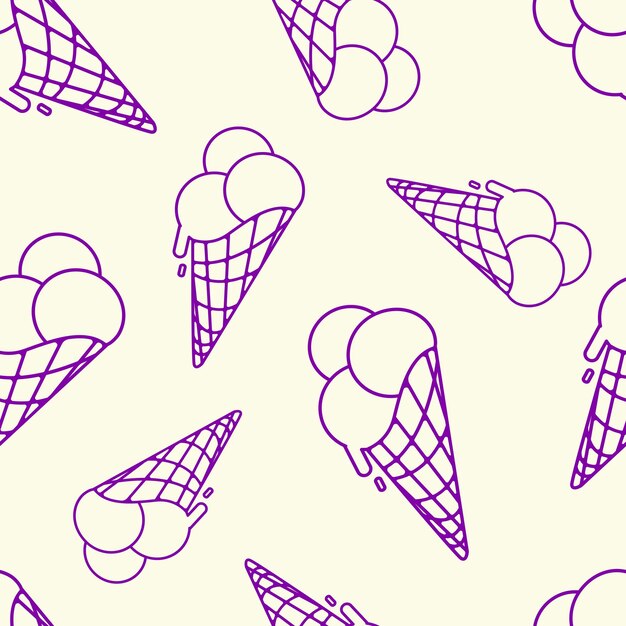 Patrón de cono de helado sin costurasCopa de helado en un patrón de cono de waffle para impresiones de veranoVector
