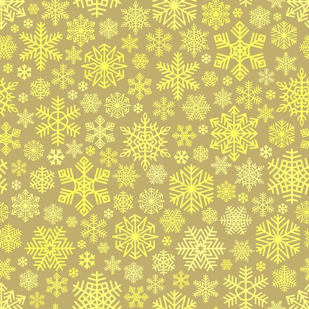 Patrón de copos de nieve sin costuras en fondo beige color dorado caída de nieve Elemento de diseño decorativo intrincado para papel regalo de tarjeta de Navidad Saludo de Año Nuevo Ornamento vectorial inusual