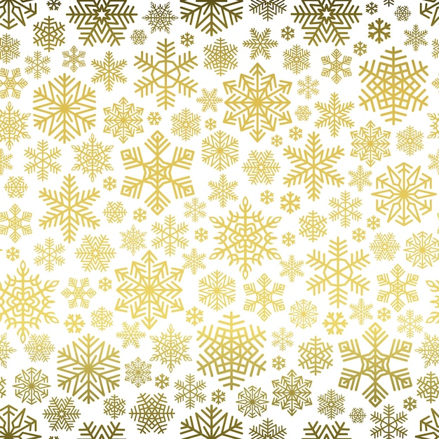 Patrón de copos de nieve sin costuras en fondo blanco nieve dorada cayendo elemento de diseño decorativo intrincado para papel de regalo de tarjeta de Navidad felicitación de Año Nuevo ornamento vectorial inusual