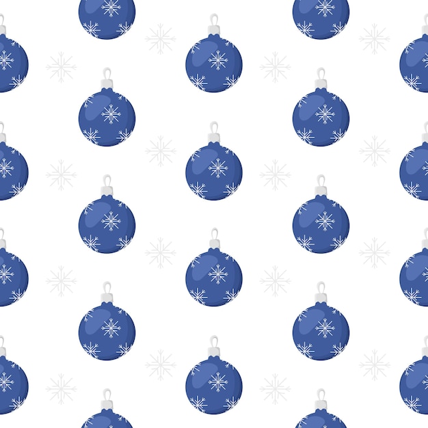 Patrón de copos de nieve y juguetes de Navidad azul. Fondo blanco. textura sin fisuras. Vector. Simple.