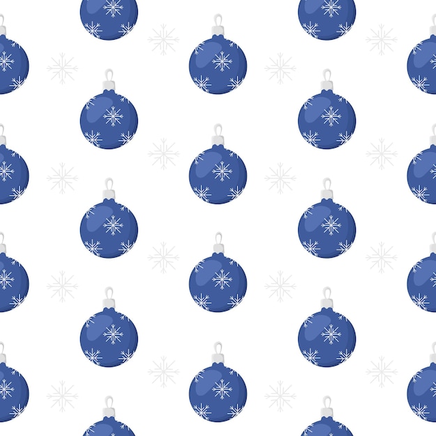 Patrón de copos de nieve y juguetes de Navidad azul. Fondo blanco. textura sin fisuras. Vector. Simple.