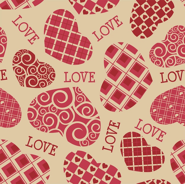 El patrón del corazón de amor de San Valentín sin costuras en un fondo natural