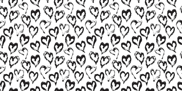 Patrón de corazón sin costura pintado a mano con pincel de tinta
