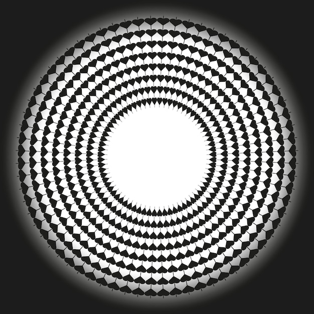Patrón de corazón geométrico Diseño en blanco y negro Arreglo vectorial circular Ilusión óptica abstracta