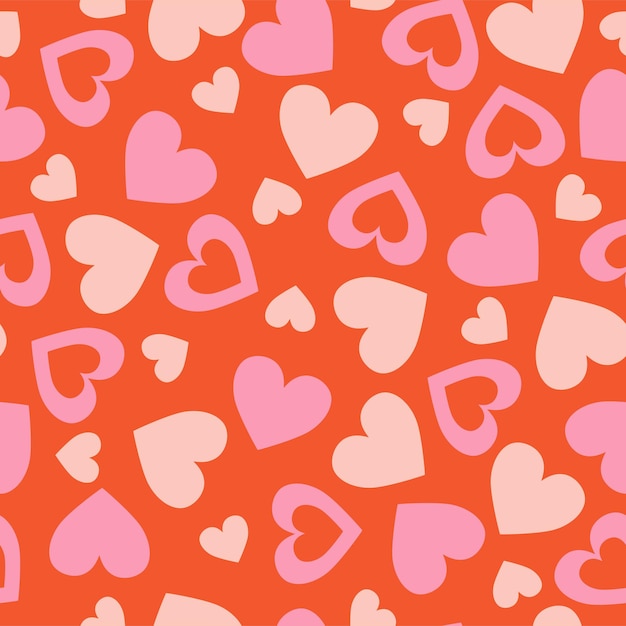 Patrón con corazones de color rosa sobre un fondo rojo Gráficos vectoriales