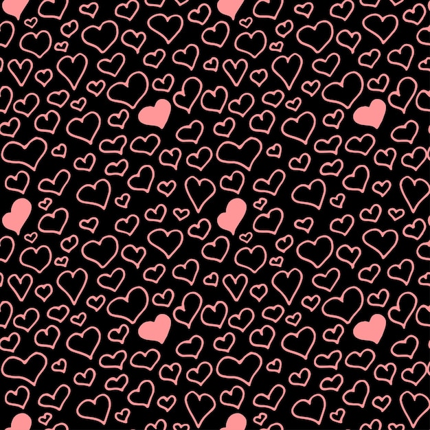 Vector patrón de corazones doodle vector negro y rosa fondo sin costura ilustración de corazones dibujados a mano