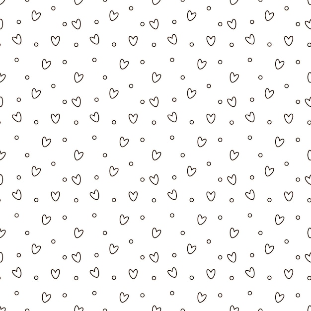 Patrón con corazones Lindo patrón transparente corazones y círculos Ilustración de vector de doodle de dibujos animados