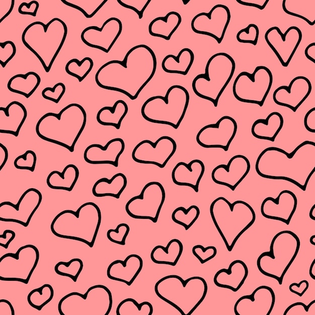 Vector patrón de corazones lindos fondo sin costura vectorial corazones dibujados a mano amor doodle impresión negra y rosa