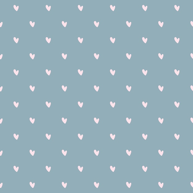 Patrón de corazones. Ornamento sin fin con corazones de color rosa sobre fondo azul. Impresión romántica.