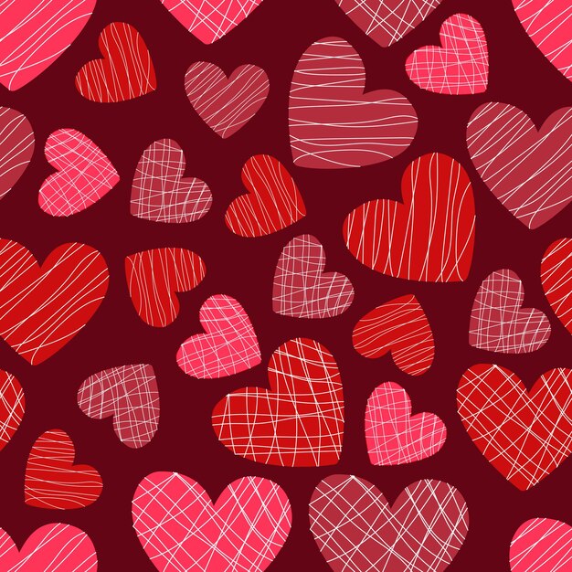 patrón de corazones rojos y rosados en burdeos