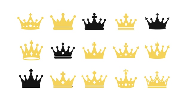 Patrón de coronas negras y amarillas en un diseño repetitivo sobre un fondo blanco