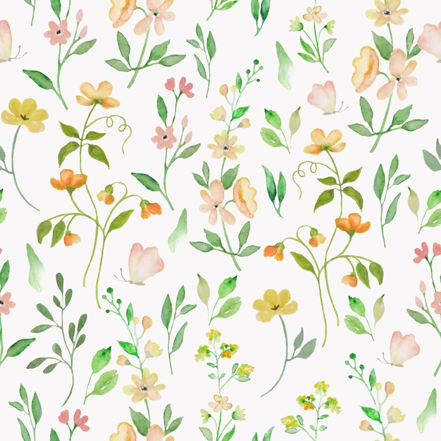 Patrón sin costura de acuarela Ilustración floral dibujada a mano aislada en fondo blanco Vector EPS