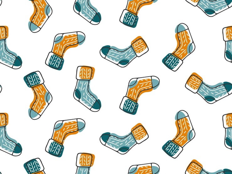 Vector patrón sin costura con calcetines dibujados a mano doodle invierno de lana elemento cálido de la ropa diferentes colores accesorio divertido con textura de punto