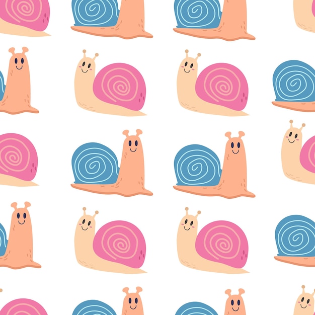 Patrón sin costura de caracol Vector fondo de diseño simple para niños Garabatos dibujados a mano