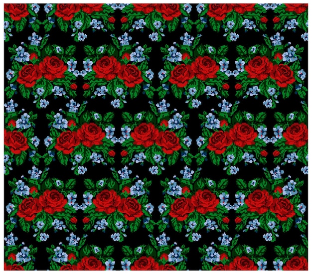 Patrón sin costura Color ramo de flores rosas y cornflowers sobre el fondo negro