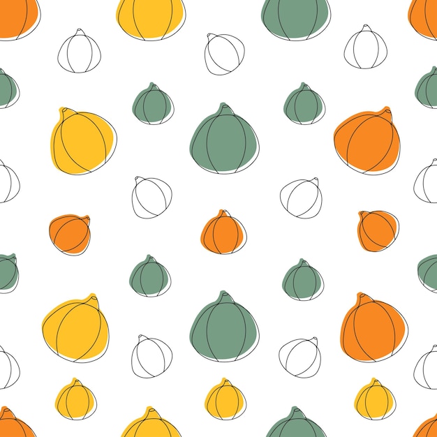 Patrón sin costura con coloridas calabazas colores de otoño calabazas lineales para envolver ropa de invitación de fondo de tela impresa