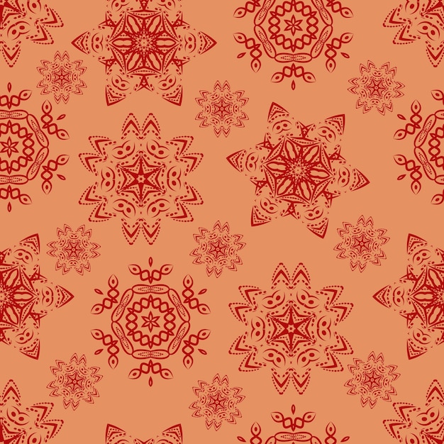 Patrón sin costura con copos de nieve en el color de moda del año 2024 Apricot Crush Diseño de año nuevo