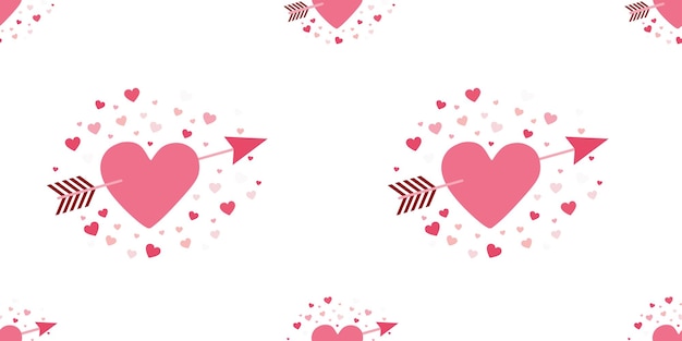 Patrón sin costura con corazón perforado con flecha en fondo blanco vector plano o dibujos animados ilustración romántica para plantilla de papel de embalaje tela papel tapiz textil concepto hermoso del día de San Valentín