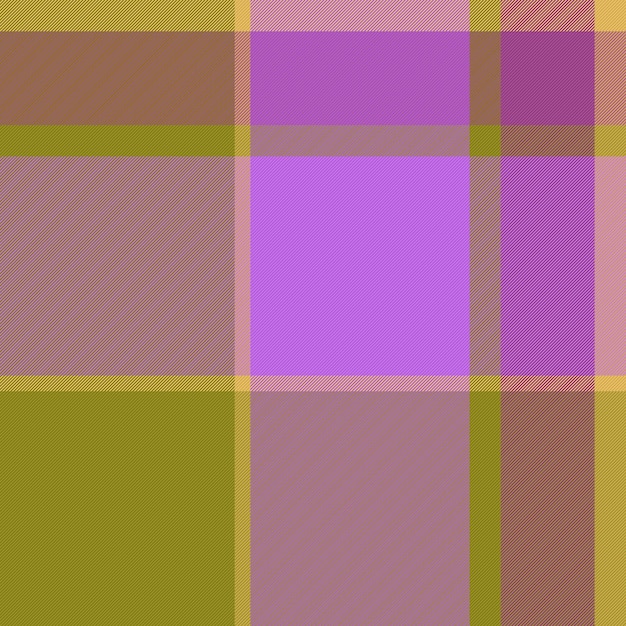 Patrón sin costura a cuadros de tartan de fondo de tela con una textura de control textil vectorial en colores amarillo y púrpura