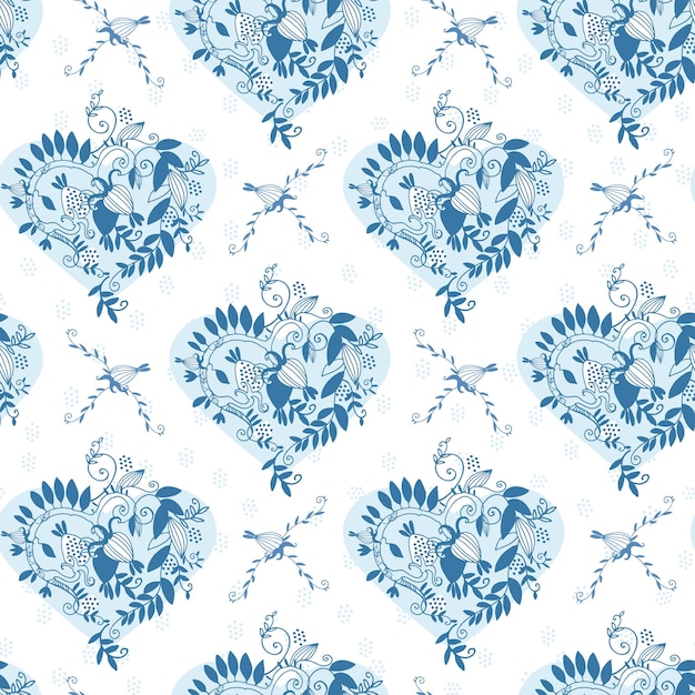 Patrón sin costura con dibujo a mano gran diseño para la decoración de la boda para mantas servilletas fondo en fondo azul boda Día de San Valentín concepto de amor concepto de romance