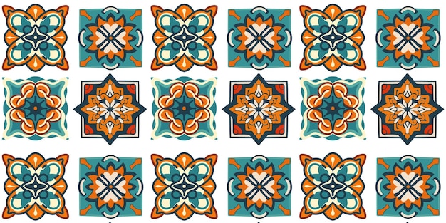 Patrón de costura de un diseño ornamental geométrico de color naranja verde