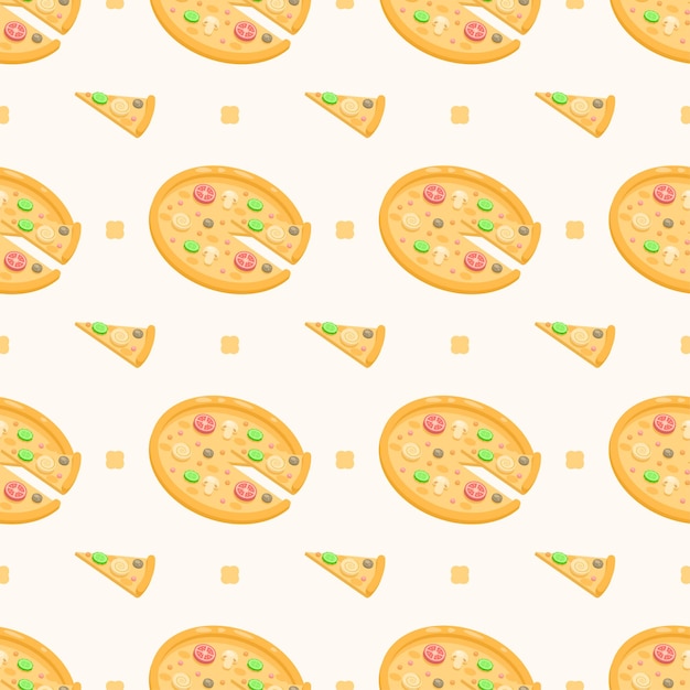Patrón sin costura Elementos abstractos Comida rápida Pizza rebanada Estilo de diseño vectorial Ilustración de fondo