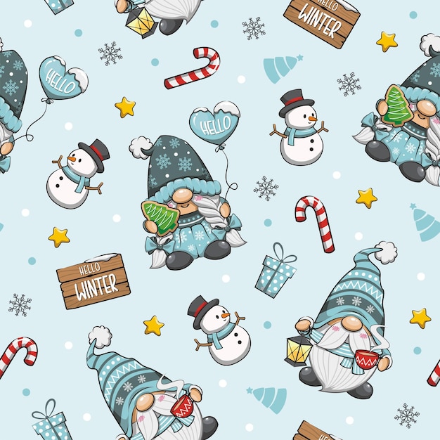 Patrón sin costura Enano de invierno Enano de Navidad Ilustración de dibujos animados linda