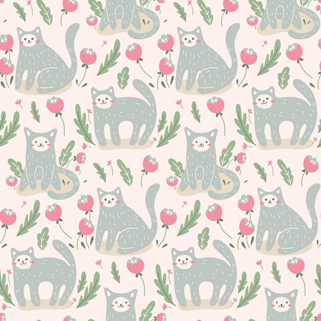 Patrón sin costura Estampado de bebé lindo con gatitos de gato en colores pastel Vector