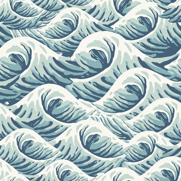 Vector patrón sin costura de estilo vintage de la ola de tormenta curl japonesa