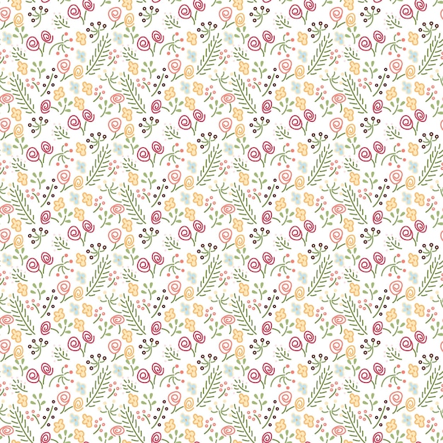 Patrón sin costura floral vectorial Flor de línea y hojas en estilo plano