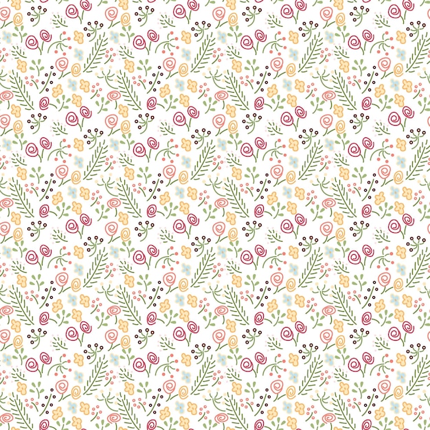 Vector patrón sin costura floral vectorial flor de línea y hojas en estilo plano