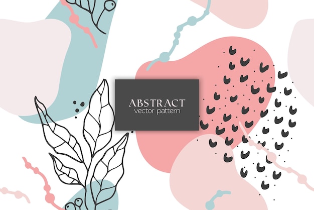 Patrón sin costura con formas abstractas dibujadas a mano y elementos florales Fondo de ilustración vectorial