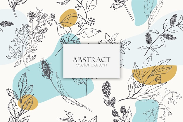 Patrón sin costura con formas abstractas dibujadas a mano y elementos florales Fondo de ilustración vectorial
