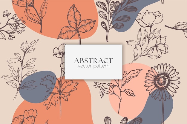 Patrón sin costura con formas abstractas dibujadas a mano y elementos florales Fondo de ilustración vectorial