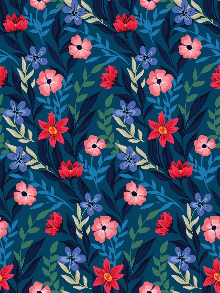 Patrón sin costura Impresión floral con flores silvestres hojas ramitas sobre un fondo azul Vector