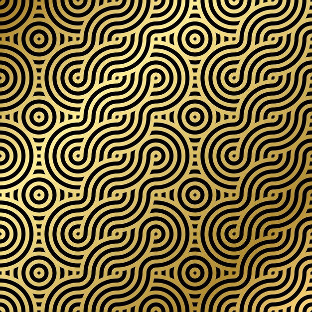 patrón sin costura lujo negro y dorado onda círculo línea abstracto línea geométrica panorama diseño vectorial para fondo de Navidad