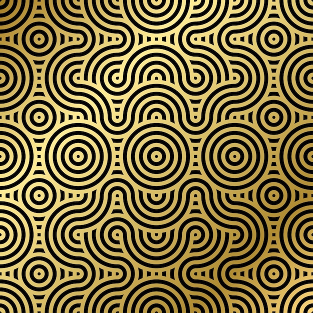 patrón sin costura lujo negro y dorado onda círculo línea abstracto línea geométrica panorama diseño vectorial para fondo de Navidad